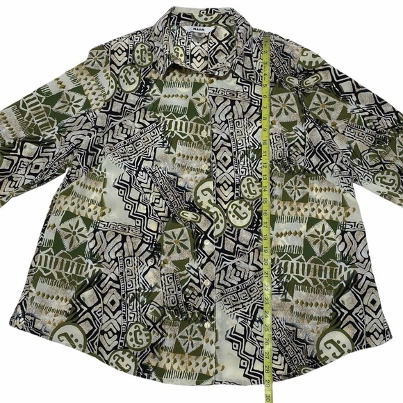 ALIA Multicolored Boho Aztec Print Long Sleeve Button Down Blouse - Picture 6 of 12